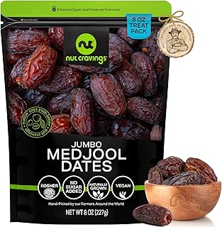 NUT CRAVINGS - Dried Jumbo Medjool Dates, No Sugar Added, Unsulphured (8oz, 1 Pack) Sweet Healthy Snack, Vegan, Kosher, Resealable Bag