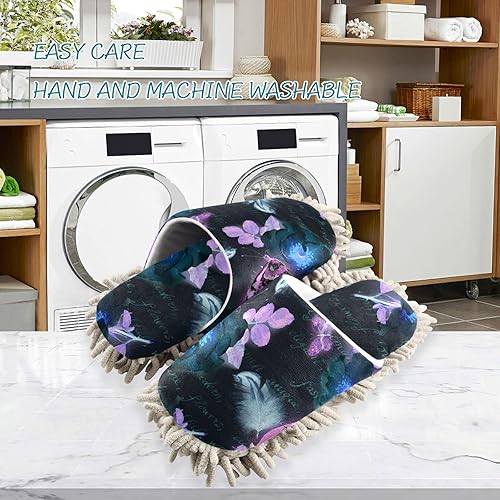 Miniatura 3 de Pantuflas de mopa con flores de rosas mágicas para limpieza de suelos, lavables, contra el polvo, limpiadores sucios, calcetines de microfibra para