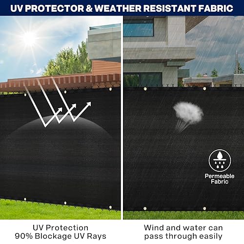 Duerer Privacy Fence Screen 4x50ft - Heavy Duty 170GSM Black Windscreen With 90% UV Block & Cable Ties