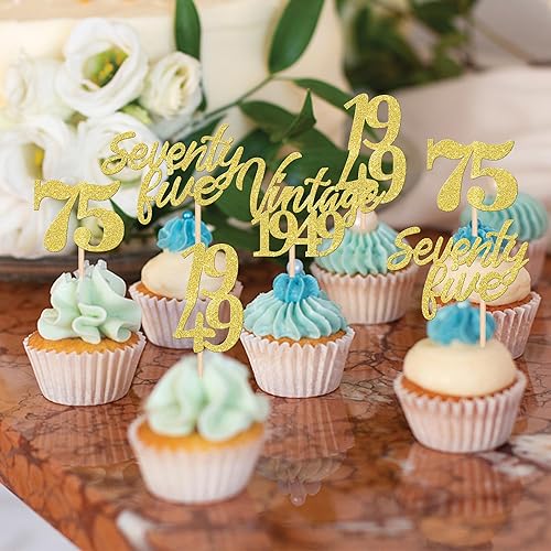 Miniatura 5 de 24 piezas vintage 1948 adornos para cupcakes con purpurina para 75 fabulosos 75 selecciones de cupcakes para feliz 65 cumpleaños boda aniversario