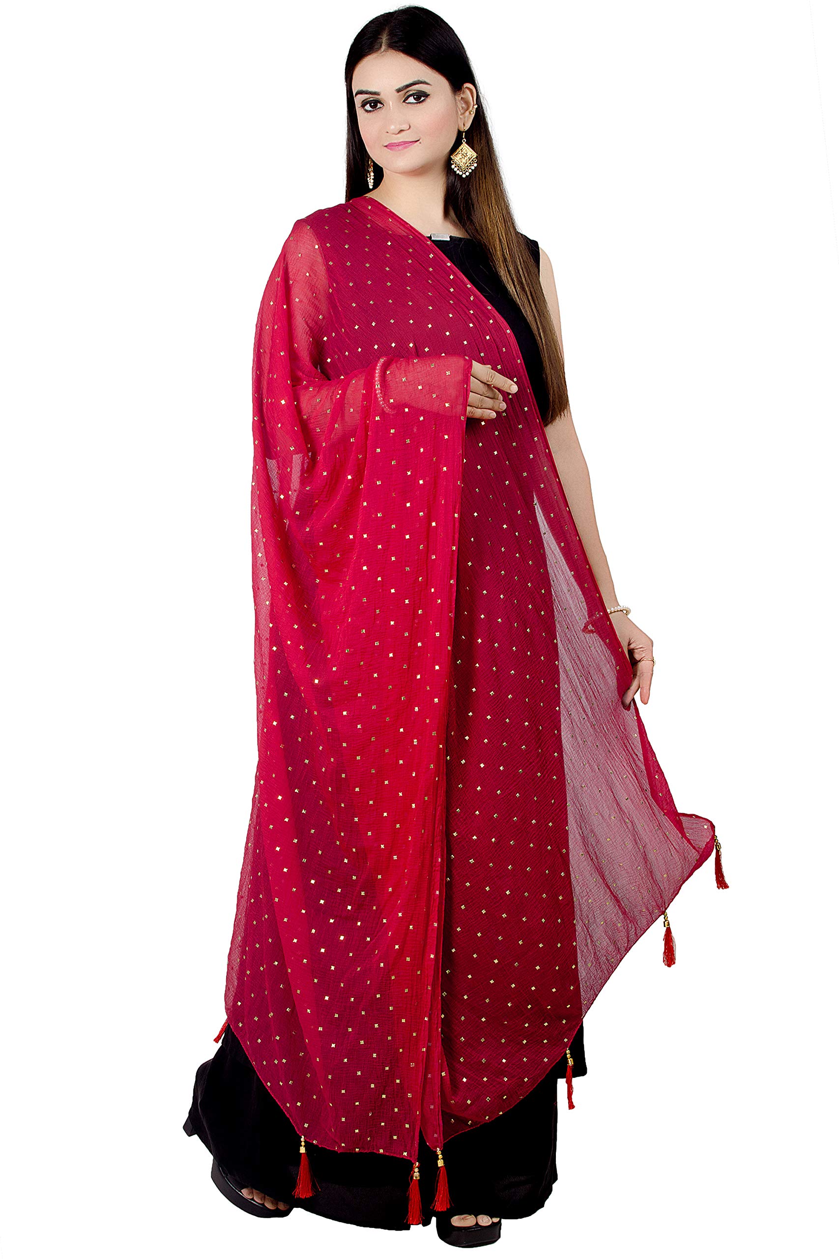 ChandrakalaWomen's Chiffon Gold Khari printed Dupatta(D183)