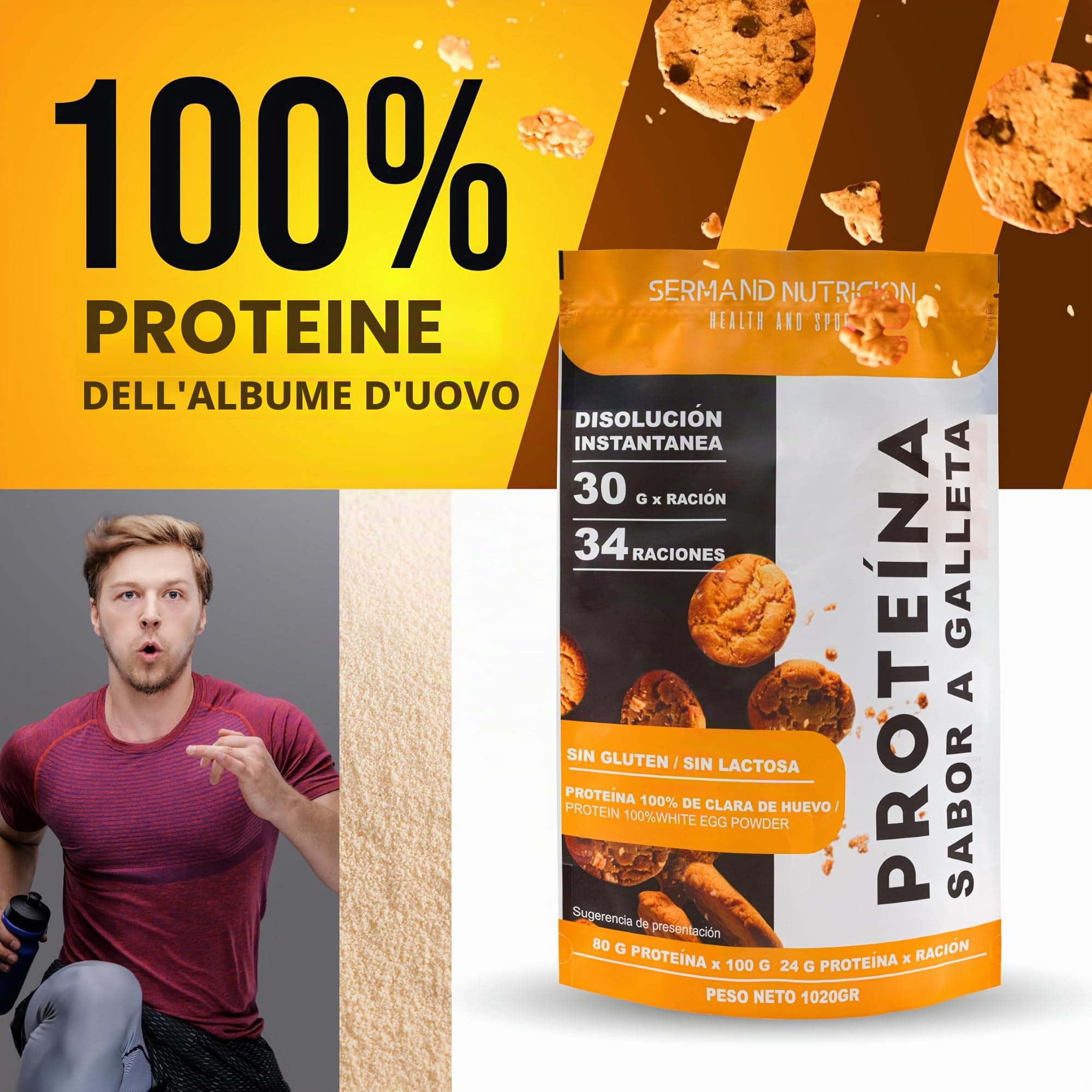 Proteine Istantanee da Albume d’Uovo in Polvere al Gusto Biscotto (1020 g) | Proteine in Polvere Senza Glutine | Per la Massa Muscolare | Senza Lattosio