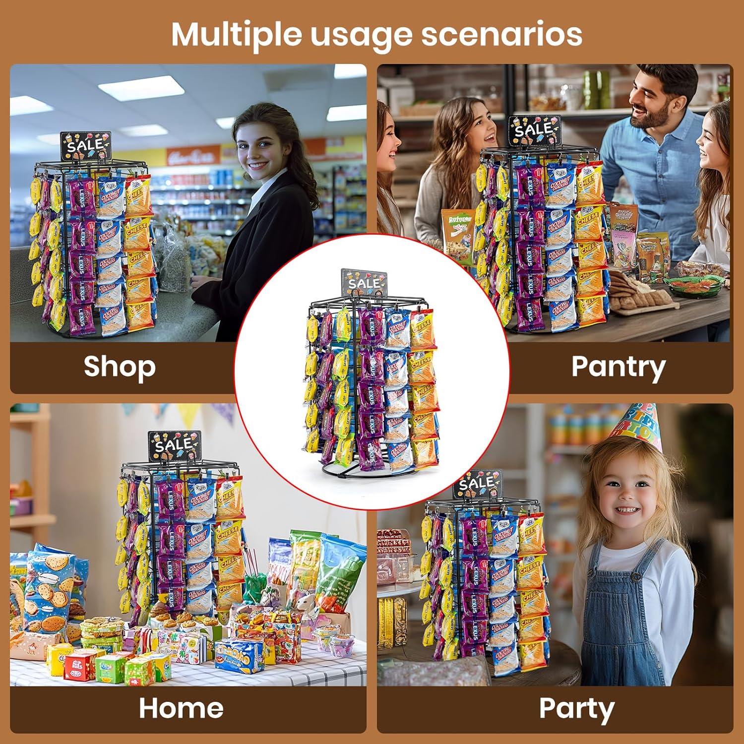 Chip Rack Display Stand, 5 Tiers 60 Clips Snack Retail - View #7