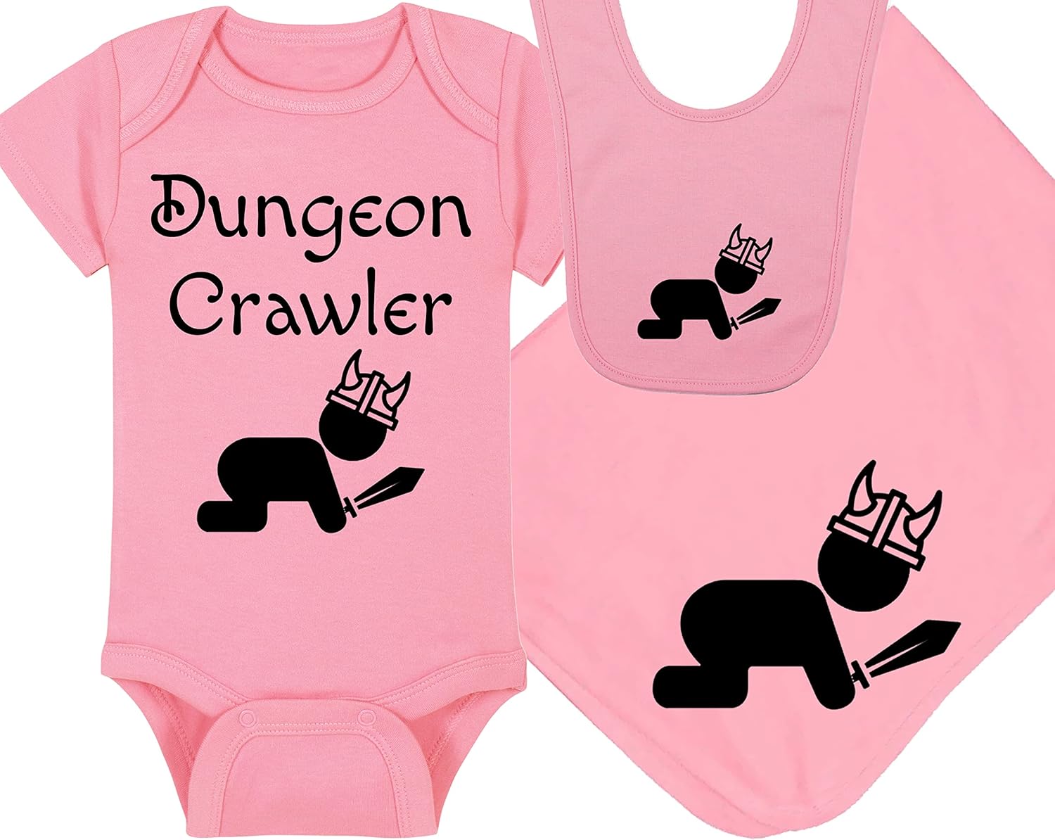 Dungeon Crawler with Baby - Gaming Baby Onesie - Hat - Blanket - Bib Package Combinations