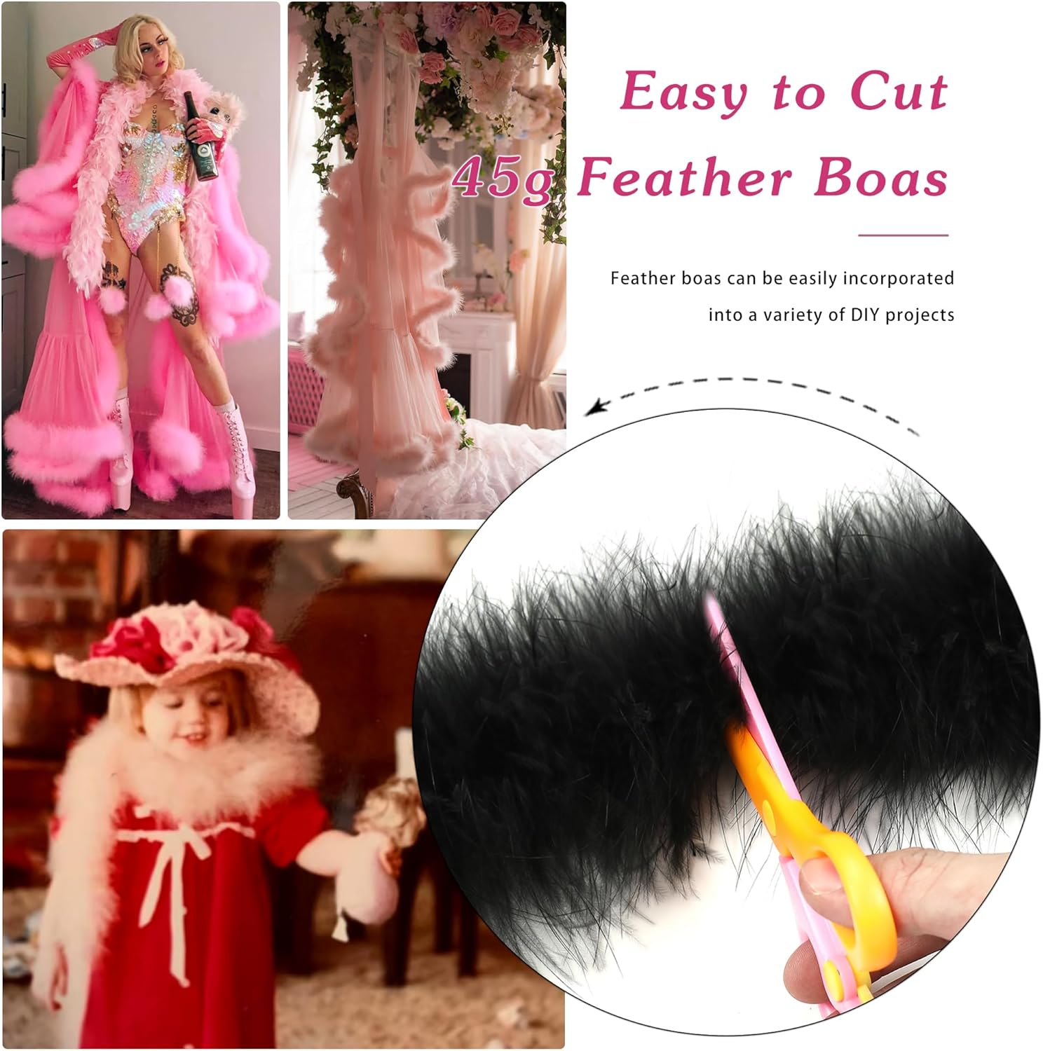 Pink Marabou Feather Boa - 45g 2 Yards Boas Feather for DIY Craft, Clothes, Adults and Halloween Party Decoration(Light Pink) - Image 3