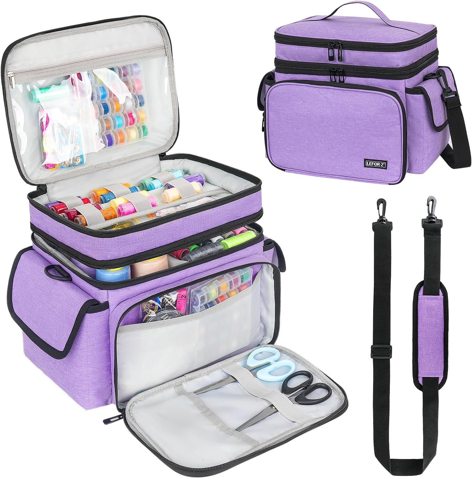 Sewing Supplies Organizer Storage Bag,Double-Layer Protable Travel Sewing Basket for Sew Accessories & Tools,Purple(Bag Only)