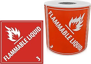 500 Labels - 4"x4" Flammable Liquid DOT (Class 3) Hazardous Materials Warning Labels 500 Dangerous Goods Labels on Roll D.O.T. Adhesive Stickers