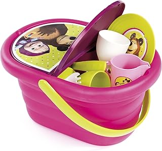 Smoby - 310564 - Masha & Michka - Panier Pique -Nique - Dinette Avec Panier - + 21 Accessoires Inclus