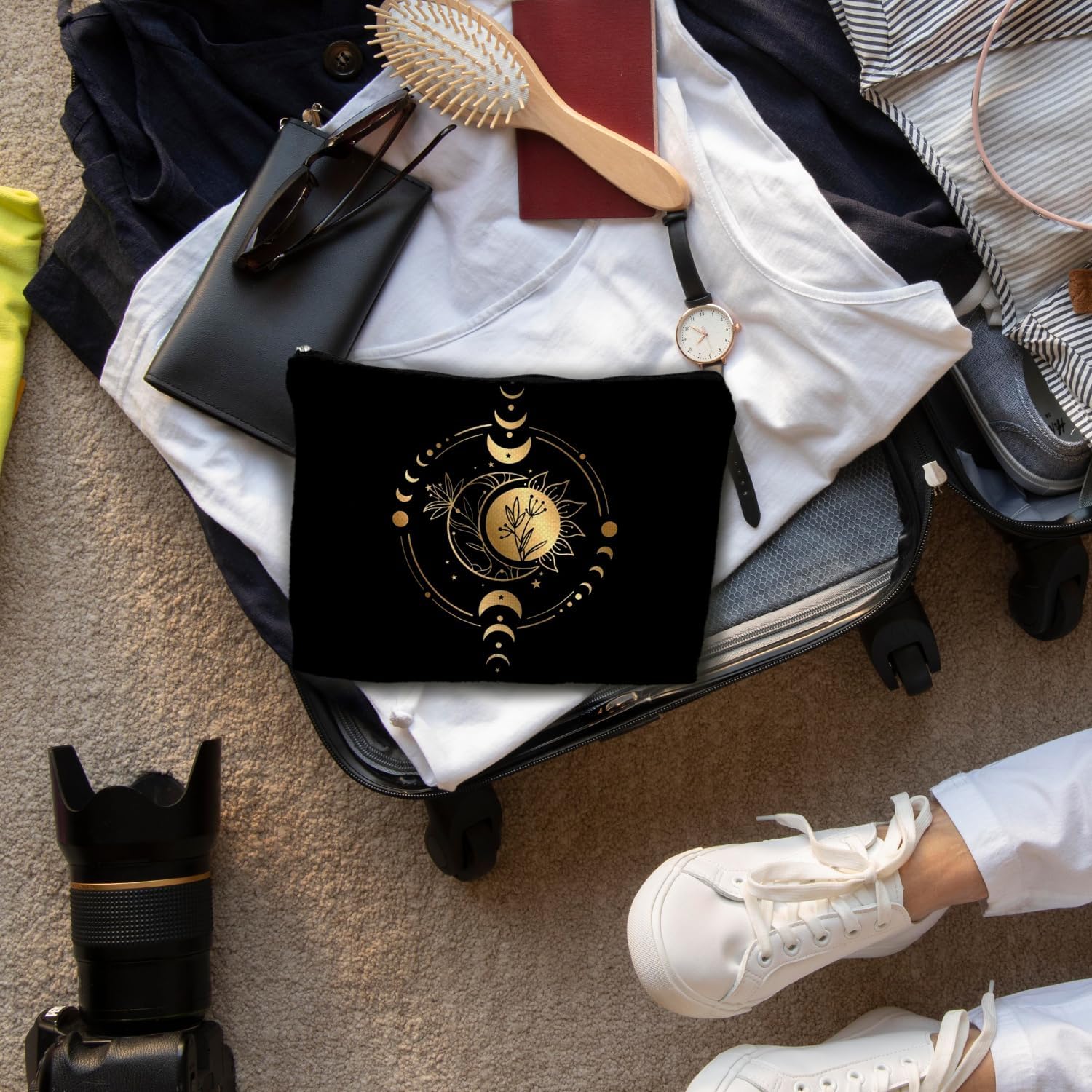 Moon Phase Aesthetic Makeup Bag, Witchy Gifts Makeup Bag Cosmetic Bag, Witches Halloween Pouch Bag Gifts for Women - Image 2