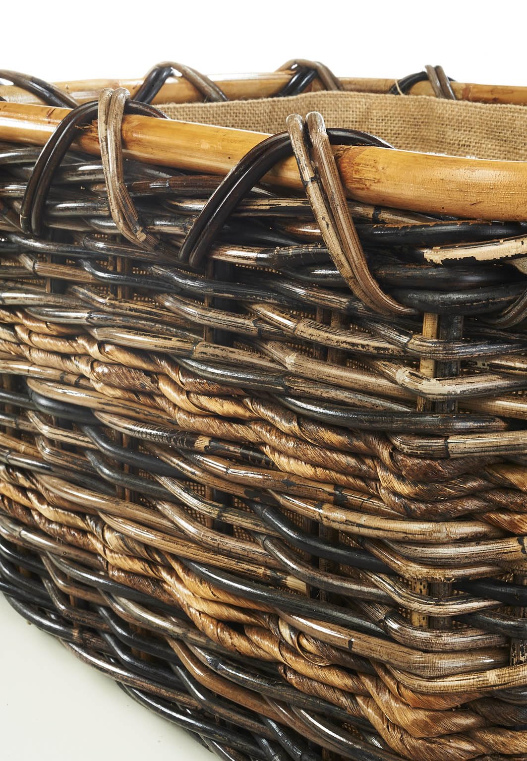 Kobolo Holzkorb aus Rattan und Bananenblatt 50x37x30 cm Braun