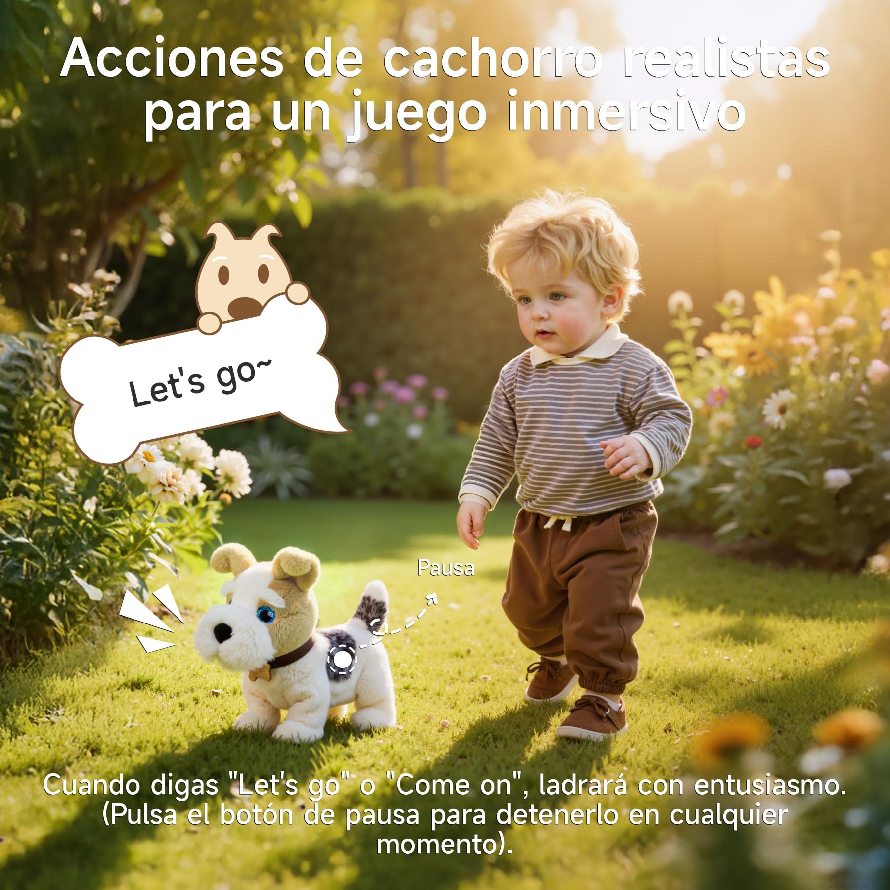 OR OR TU Perro Juguete Que Anda y Ladra y Lame, Peluche Perritos con Control por Voz, Que Cantan, Ladran, Caminan y se Sientan, Perro Robot Interactivos Juguetes Niños