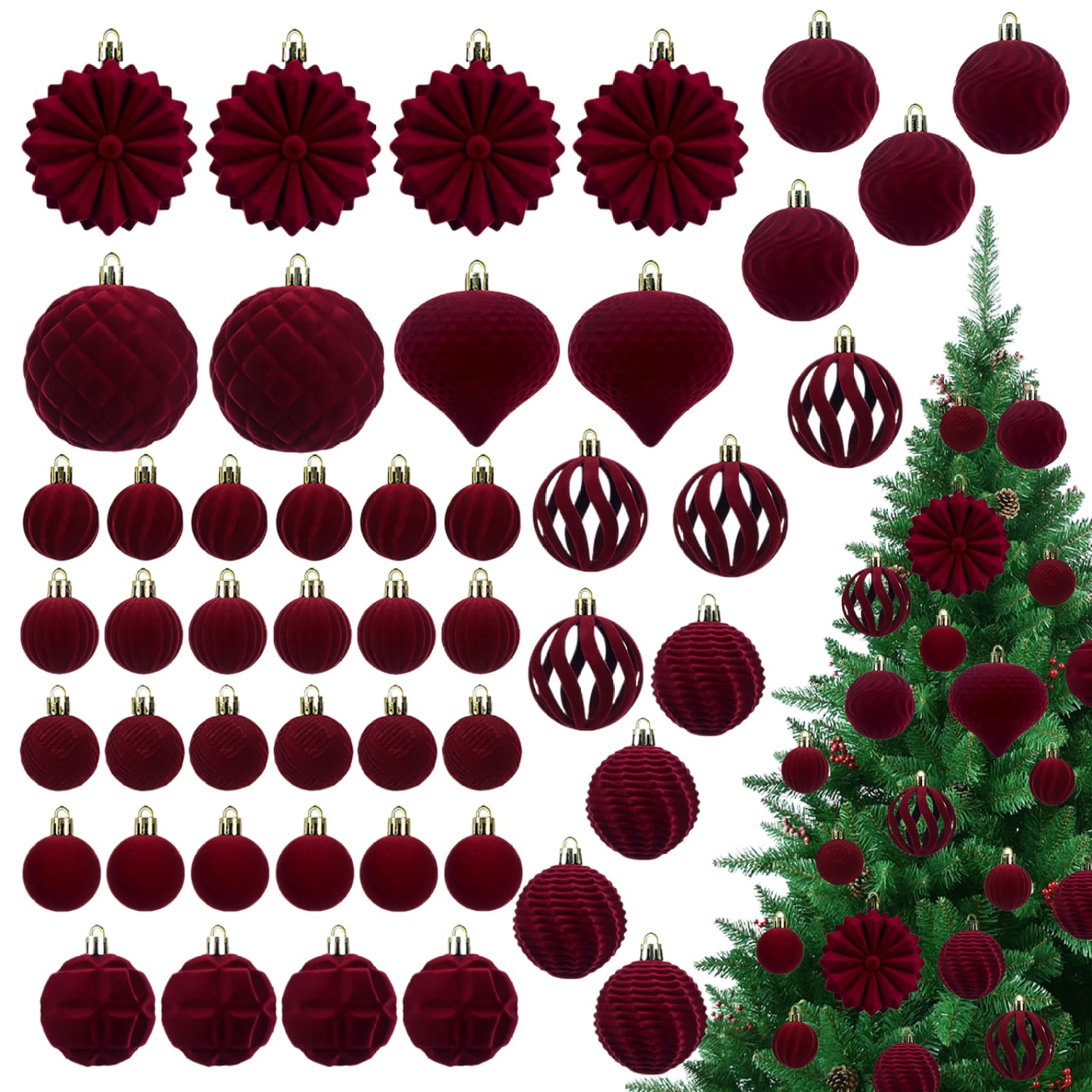 Set Di 12 Palline Di Natale In Velluto Bordeaux | Infrangibili E Morbide | Decorazioni Per Albero 6,1 Cm