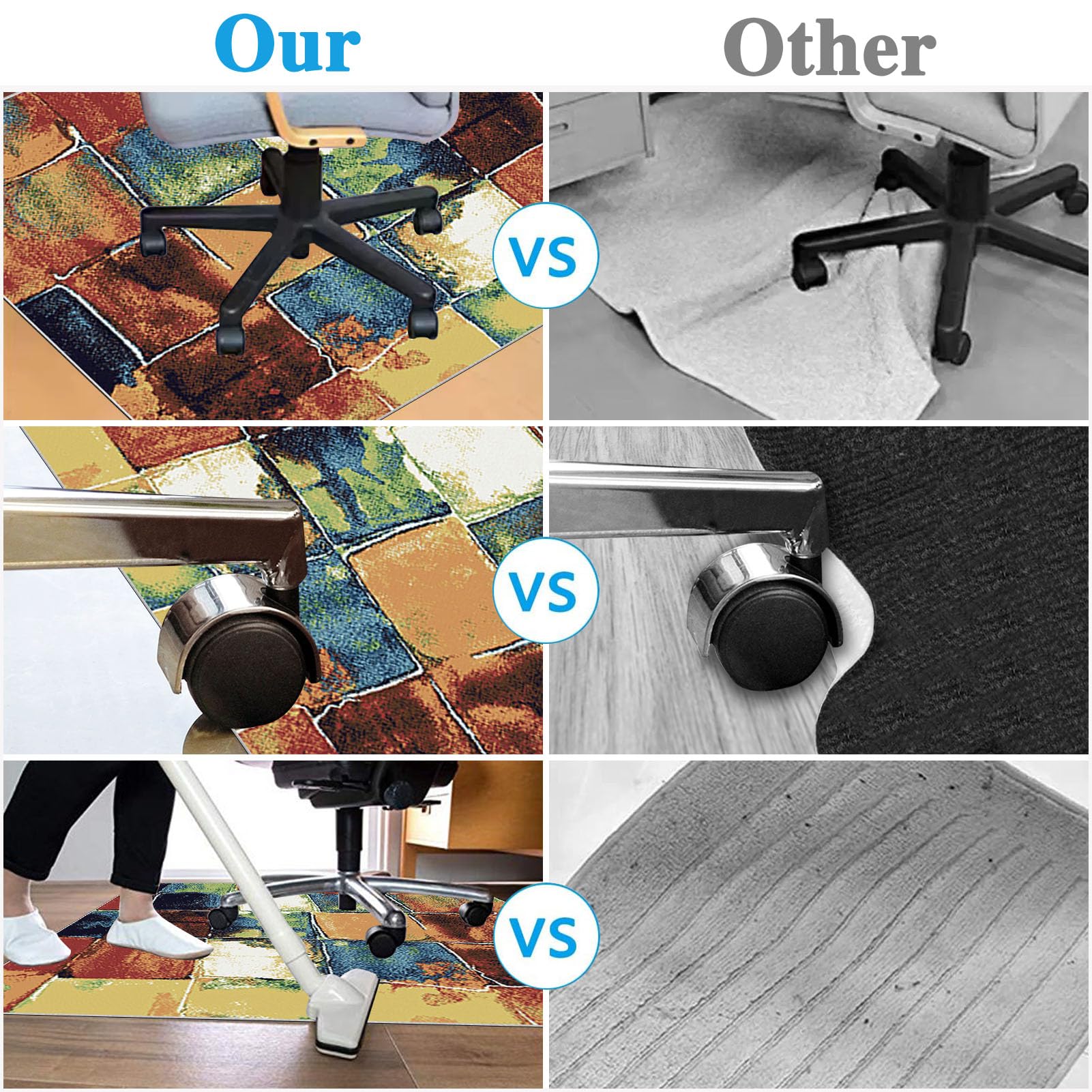 90 x 120 cm Heavy Duty Office Chair Mat for Carpeted Floor Computer Gaming Desk Chair Mat for Carpet Hard Floor Protector Mat for Rolling Chair Carpet Protector Chair Mat Floor Mat for Office Chair - Image 6