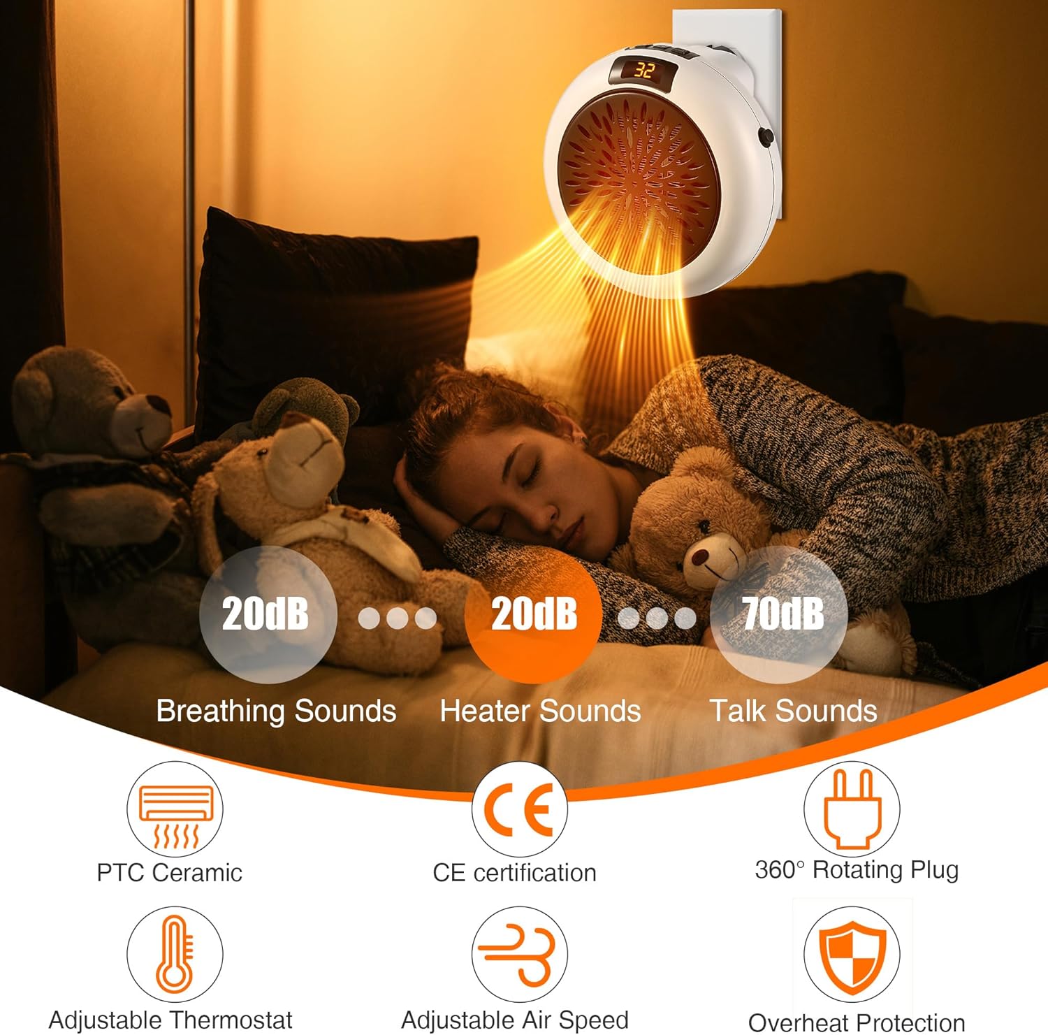 Meonum 2 Pack Small Space Heater, 500W Portable Electric Small Heater with Adjustable Thermostat and Timer, Overheat Protection and LED Display, Quiet Space Heater for Office Desk Indoor Use (White)