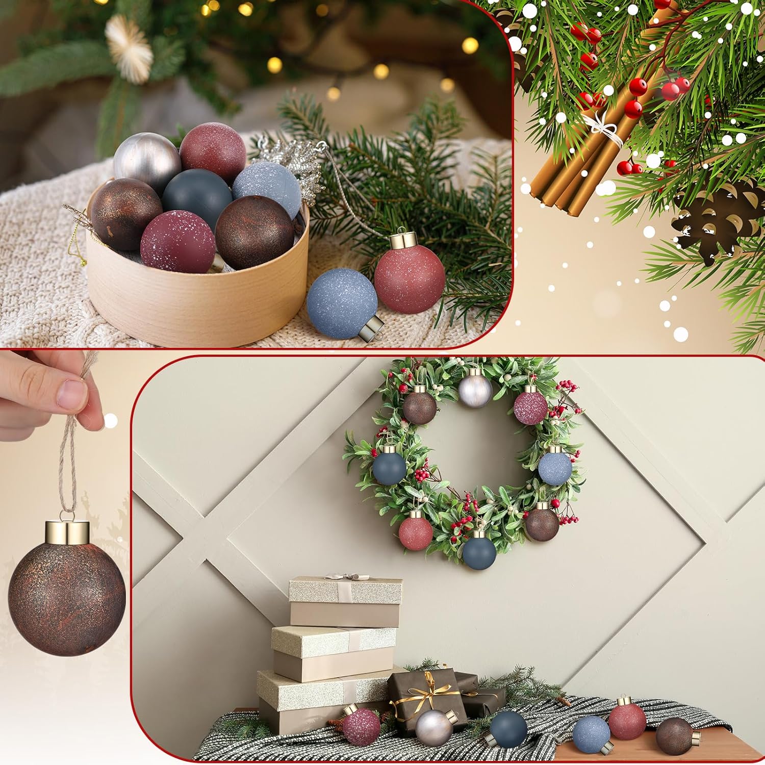 18 Pcs Neutral Textured Christmas Ball Ornaments 2.36 Inch Vintage Antique Copper Christmas Tree Ornaments Matte Small Plastic Shatterproof Ball with Loop for Rustic Xmas Decoration - Image 6