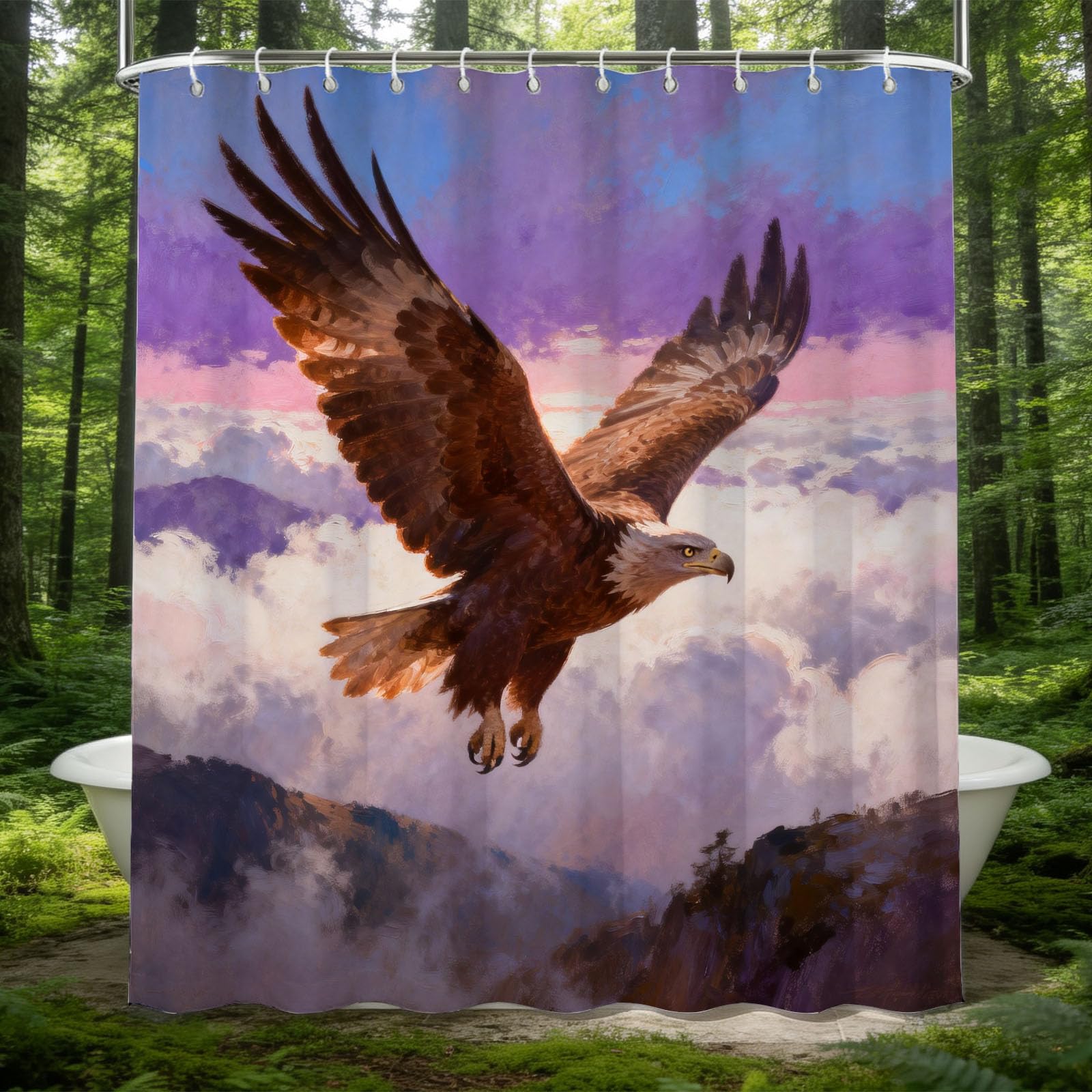 Hongduo 3D Eagle Shower Curtain for Stalls Bathtubs Wildlife Animal Bathroom Decor Shower Curtain Set Polyester Fabric Waterproof 200x200cm/79X79 Inch with Hooks