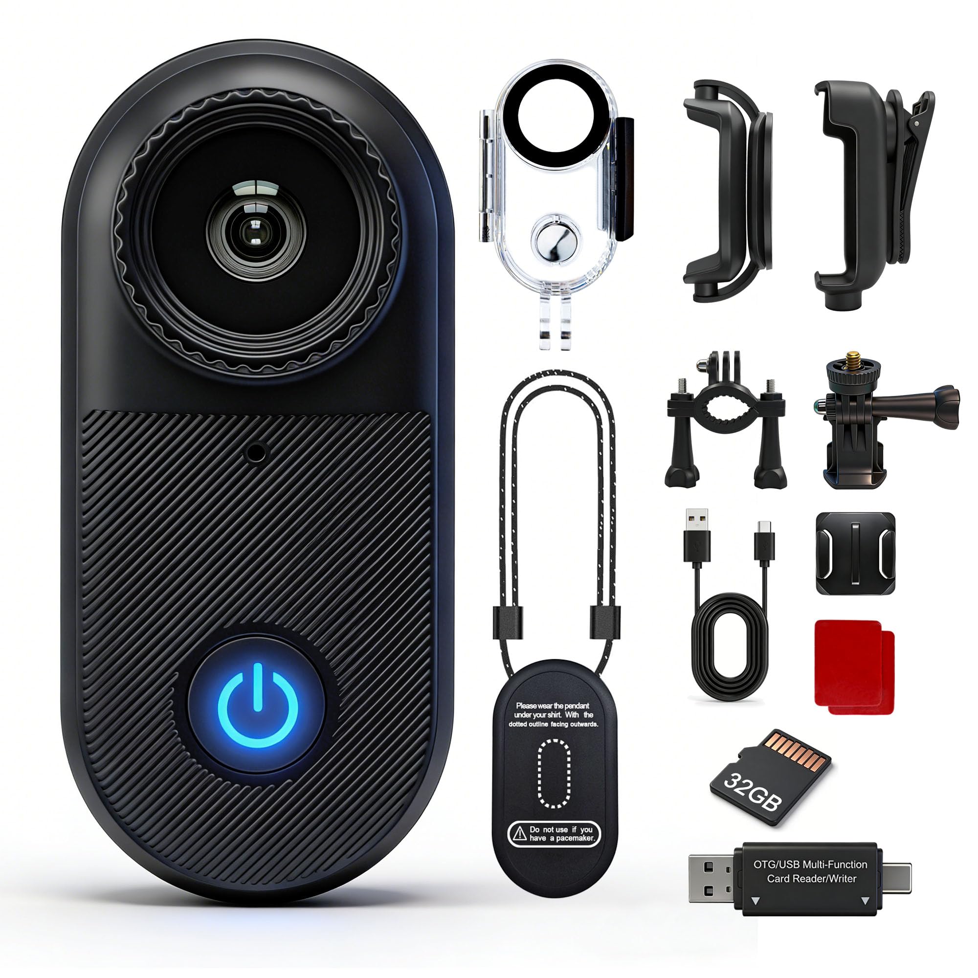 2.7K Mini Cámara Corporal – Impermeable 10M, Negro | Cámara para Moto con Tarjeta de 32GB, Peso 35g–Estuche Impermeable 10M Incluido para Deportes Acuáticos, Ciclismo y Vlogging.