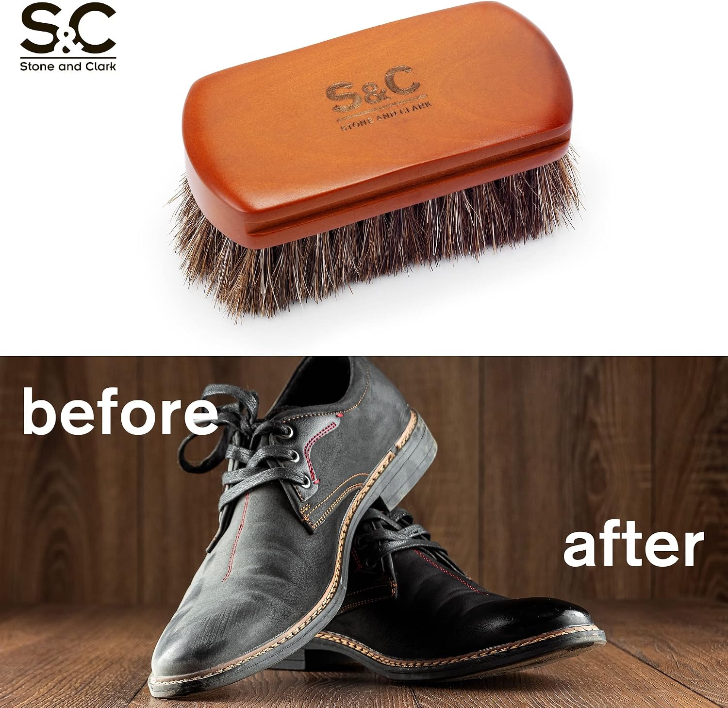 Mini 4" Shoe Brush - Portable Horse Hair Brush w/Natural Wood Handle - Soft Bristle Shoe Polish Brush for Cleaning, Buffing & Polishing Leather Shoes - Travel-Friendly Size Boot Brush