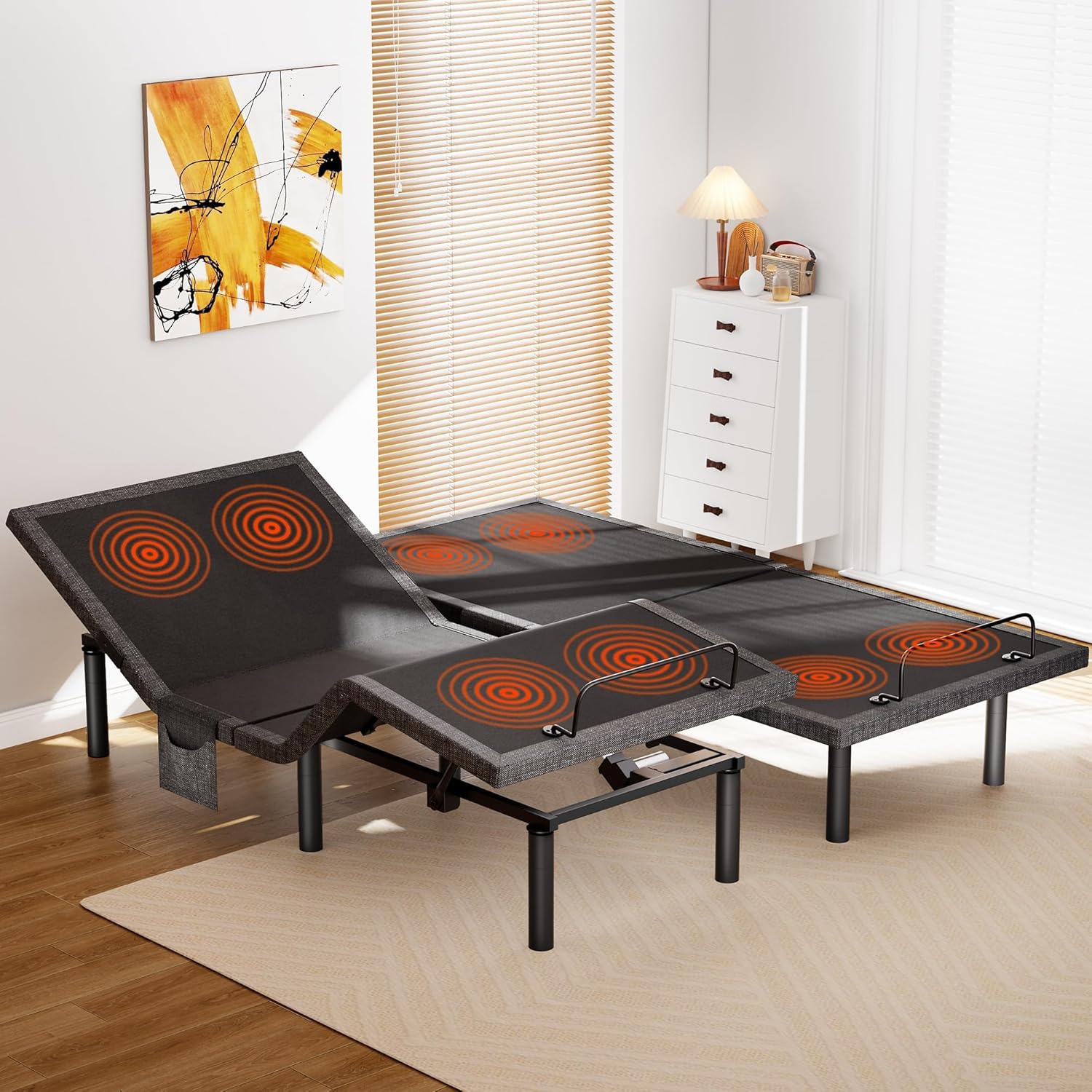 Amada Split King Adjustable Bed Frame with Massage, Adjustable Bed Base with 4 USB Ports & Under-Bed Nightlight, Head & Foot Incline, Electric Base with 4 Height Options, 01B-SK1