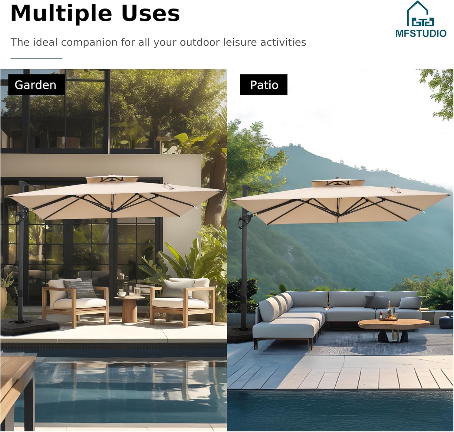 MFSTUDIO 317 lbs Cantilever Offset Patio Umbrella Base Weight, Heavy Duty Square Outdoor Umbrella Stand, 4 Piece Set for Poolside Backyard, Black