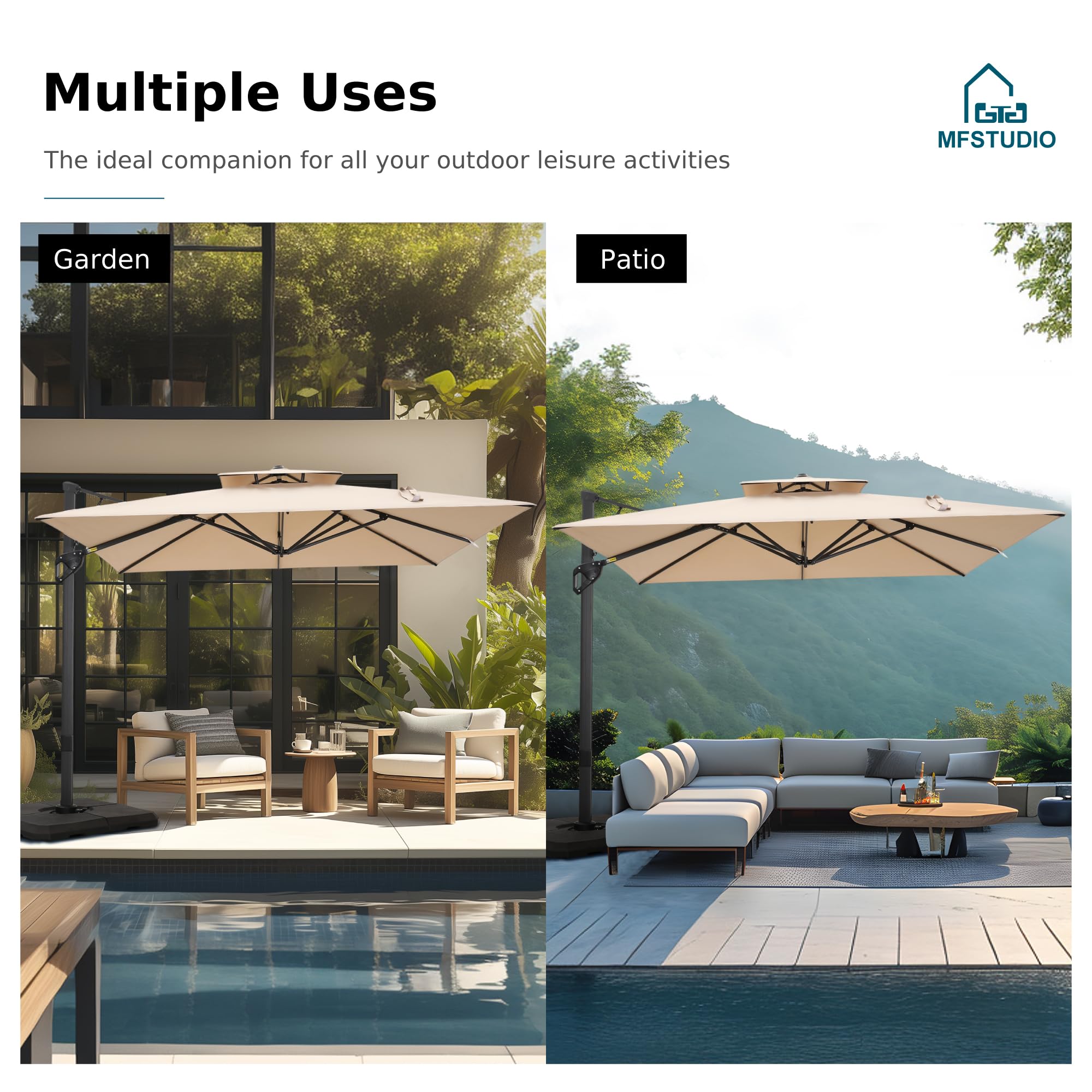 MFSTUDIO 317 lbs Cantilever Offset Patio Umbrella Base Weight, Heavy Duty Square Outdoor Umbrella Stand, 4 Piece Set for Poolside Backyard, Black