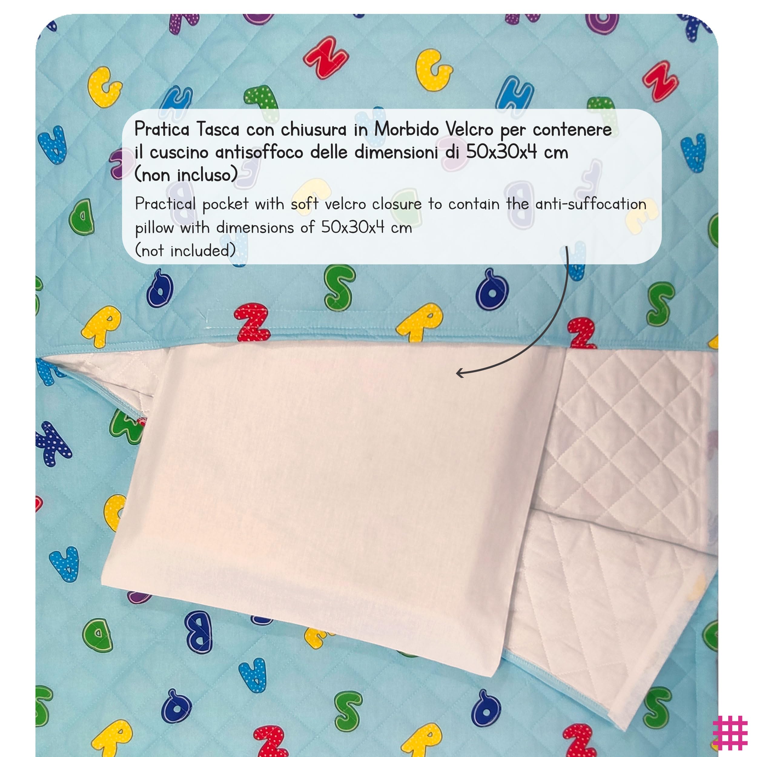 Panini Tessuti Saco de Dormir y Saco de guardería para bebés de 2 a 6 años - Tejido Acolchado 100% algodón, para Dormir en la guardería y en casa - Made in Italy (Saco de Dormir Letras Azul