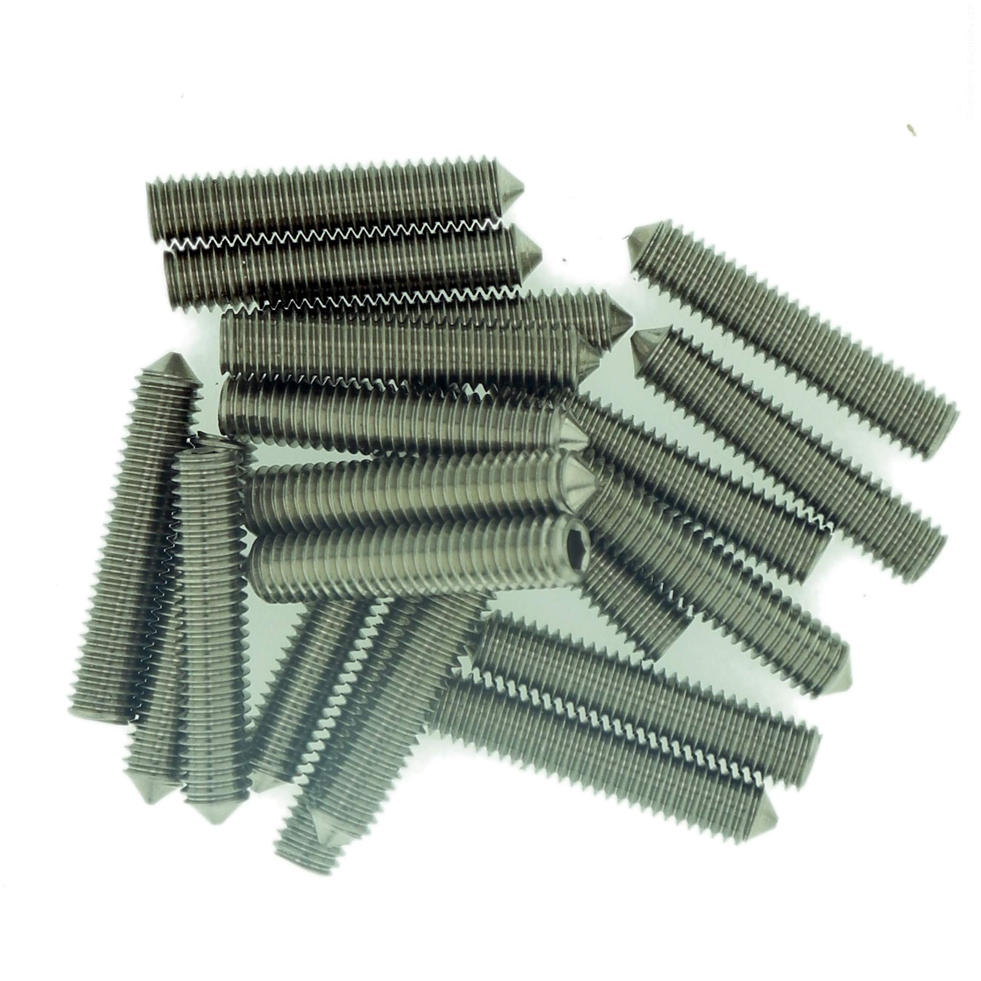 Singularity Supplies M4 (4Mm X 12Mm) Hex Socket Grub Screw (Cone Point) - Stainless Steel (A2) (Pack Of 20)