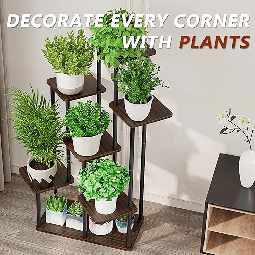 Miniatura 6 de AZERPIAN Soporte para plantas de 7 niveles para interiores, estante de flores de metal para múltiples plantas, soportes altos de flores de esquina