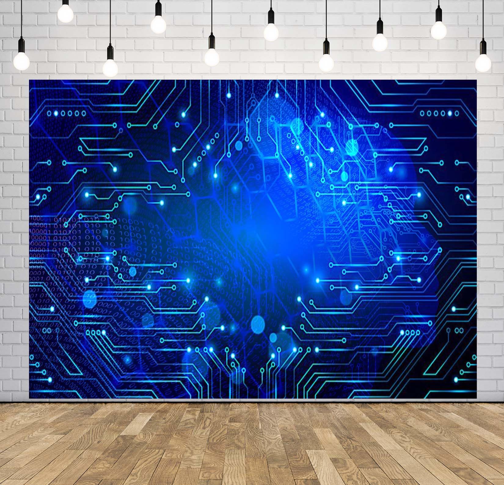 BELECO 7x5ft Fabric Technology Binary Web Glob Backdrop Virtual World Network Technology Communication Circuit Board and Hexagons Background for Party Decorations Photo Props: 5x3FT