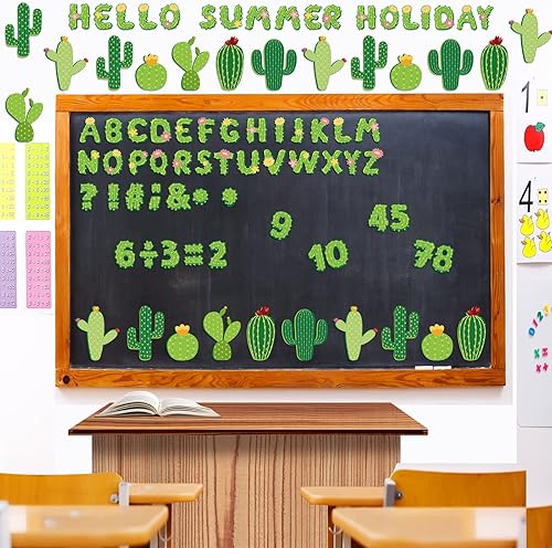 Miniatura 5 de Whaline 110 piezas de cactus para decoración de aula, letras del alfabeto de cactus, números del alfabeto, símbolos de recortes de letras de cactus