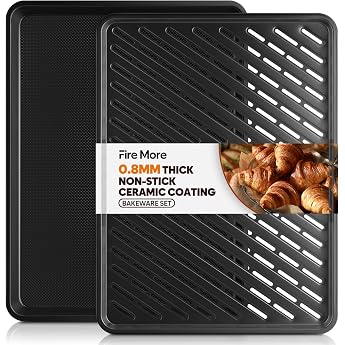 Fire More Baking Tray with Cooling Rack Carbon Steel Baking Tray with Non-Stick Coating 44 x 33.3 x 2.5 cm Oven Tray Cake Tray for Baking Cooking Dishwasher Safe