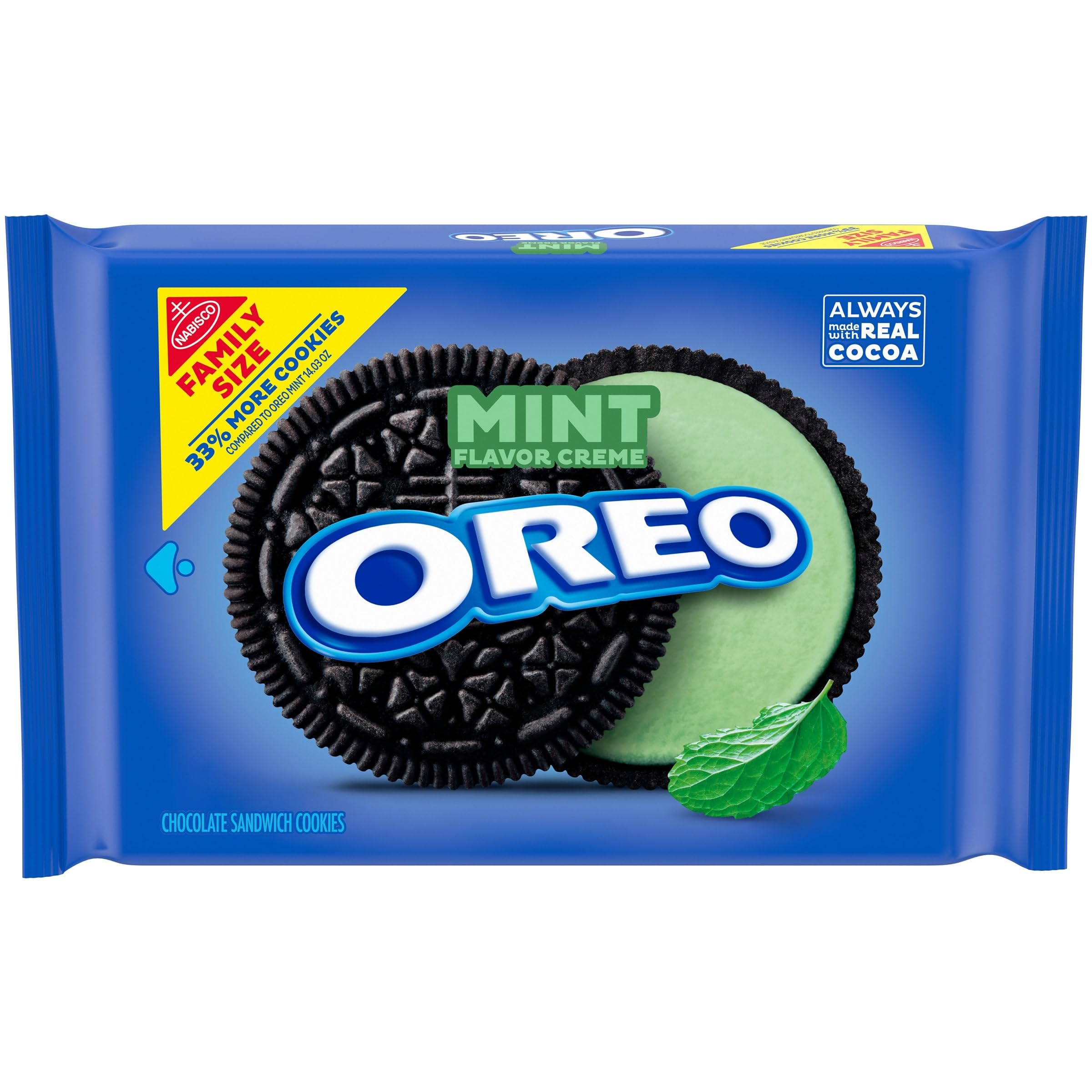 OREO Biscotti sandwich al cioccolato con crema alla menta, formato famiglia, 530 g