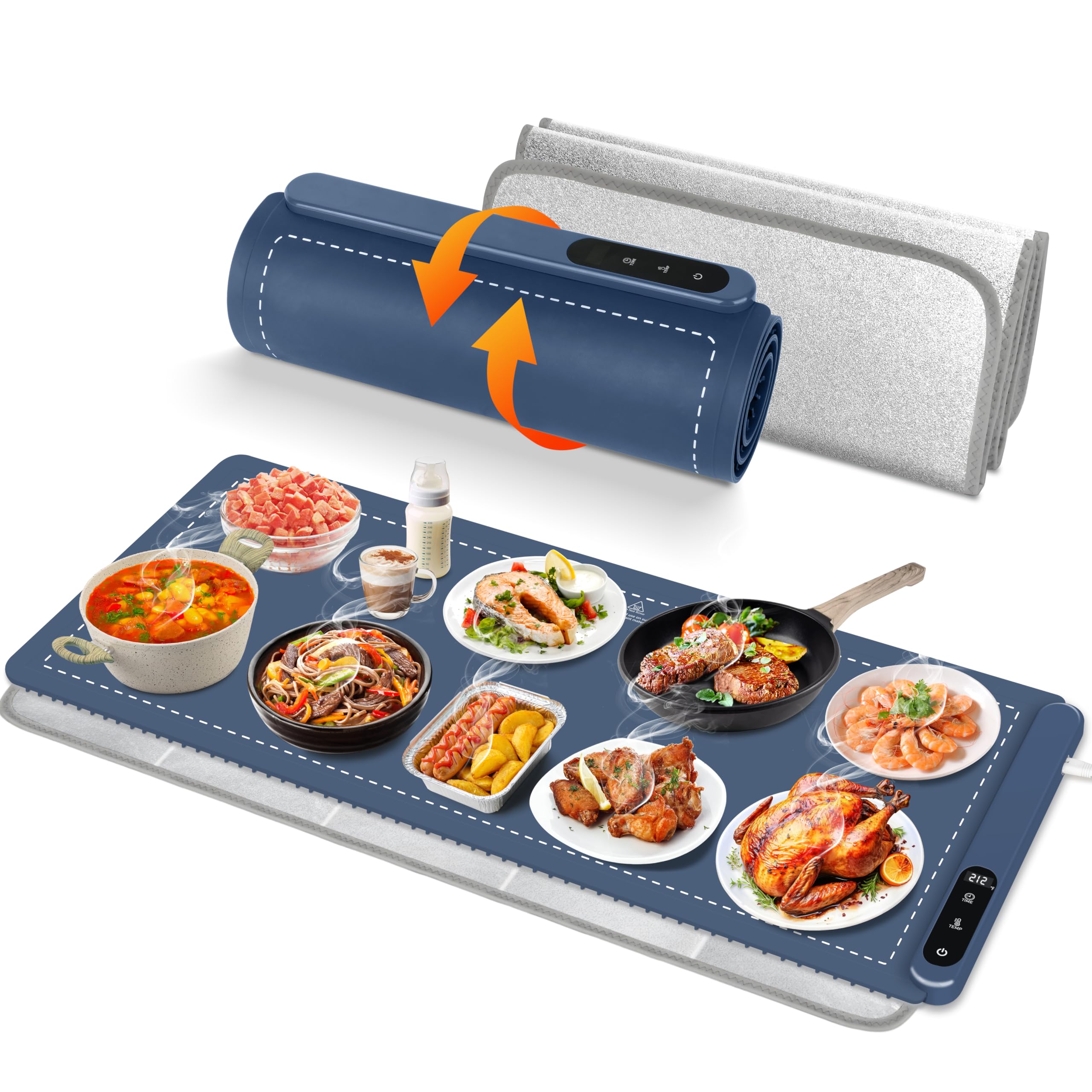 OcePor (XXL 36"x16") Warming Mat for Food, Electric Warming Tray,Extra Large Food Warmer Mat,Warming Pads for Food,Portable Heating Mat for Buffet,Parties,Buffets Party (Blue + Heat Insulation Pad)