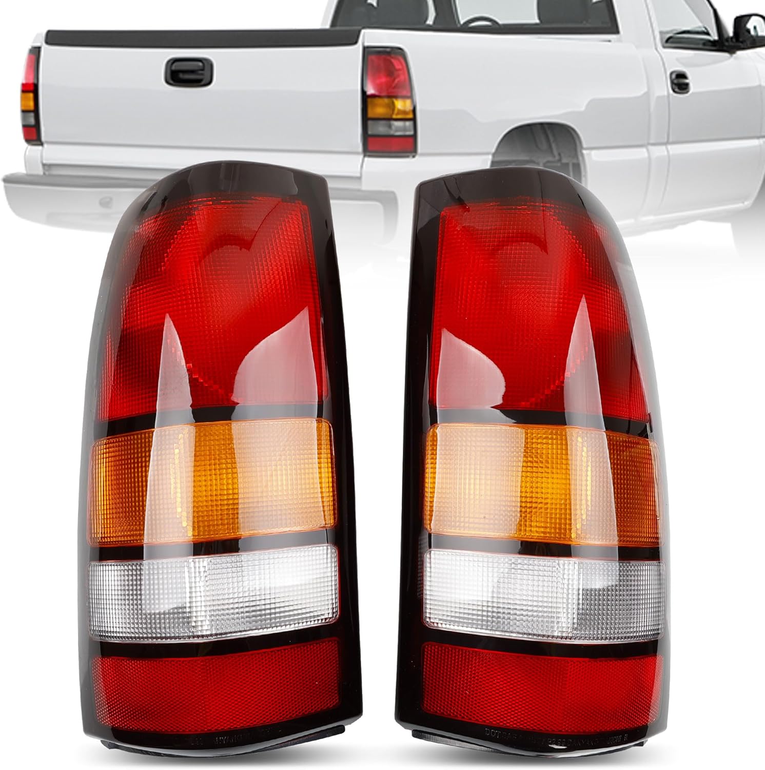 Tail Light Assembly Compatible with 1999-2006 GMC Sierra 1500 2500 3500, 1999-2002 Chevy Silverado Driver and Passenger Side - Rear Brake Lamp Replaces 19169017 19169018 (Left + Right)
