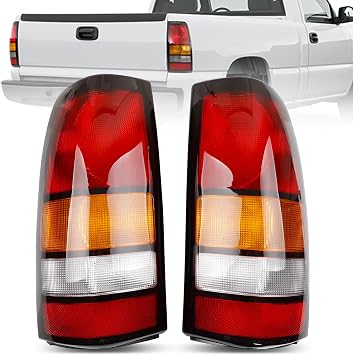 Tail Light Assembly Compatible with 1999-2006 GMC Sierra 1500 2500 3500, 1999-2002 Chevy Silverado Driver and Passenger Side - Rear Brake Lamp Replaces 19169017 19169018 Left + Right