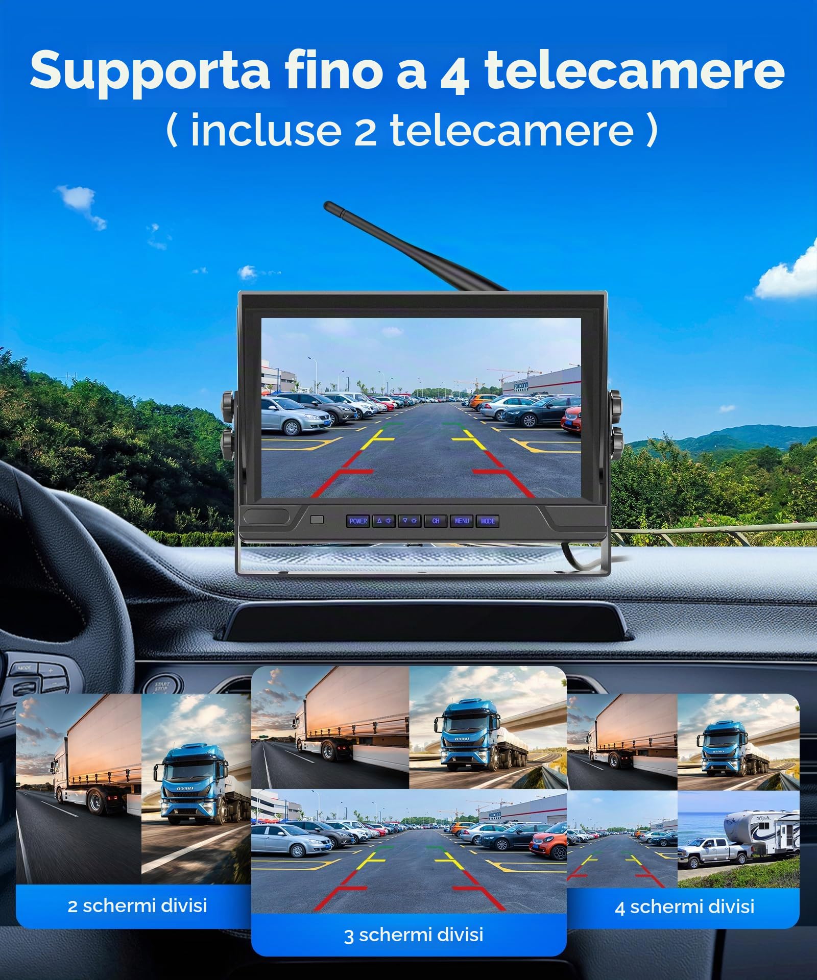 Hodozzy 2 Telecamere Posteriore Digitali Wireless con Monitor IPS da 9 Pollici, Telecamera Retromarcia Impermeabile IP68, Visione Notturna IR, Supporta BSD,Telecamera DVR 720P per Camper/Camion