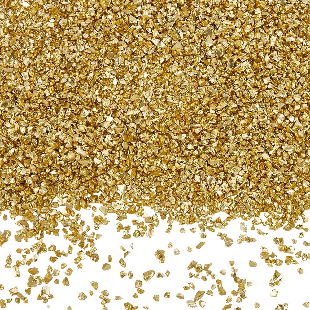 SUNNYCLUE 1 boîte de 150G de Copeaux de Verre Dorés Écrasés en Vrac Irréguliers Cassés Épais Paillettes Métalliques Petites Pièces de Décoration à Paillettes pour Nail Art Remplissage de Vase Fabricat