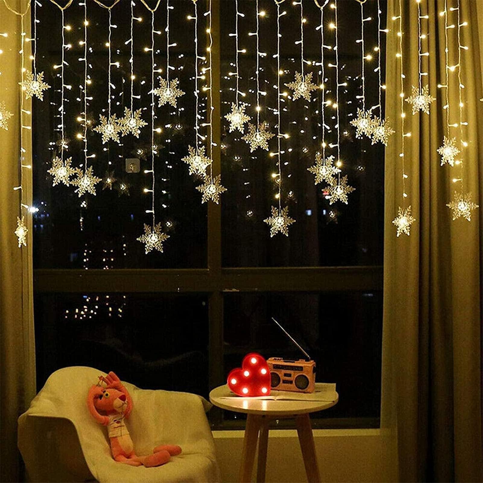 LED Curtain String Lights, 96 LED 3.5M Fairy Snowflake Lights, Christmas Lights 4 Flashing Modes,Waterproof Light for Christmas Window, Garden, Party, Patio Decoration