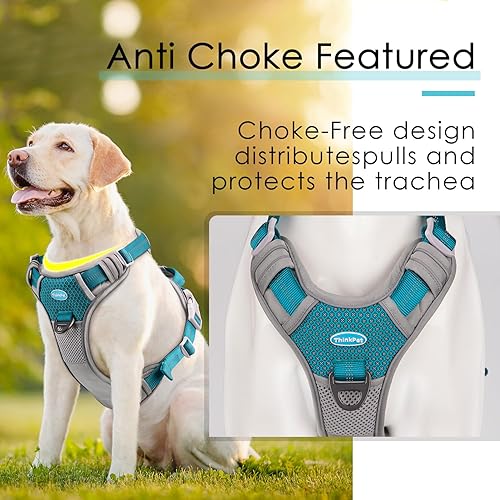 Miniatura 6 de ThinkPet Arnés deportivo transpirable, antitirones para perro, con asa, arnés reflectante y ajustable para perros medianos o grandes, clip trasero y