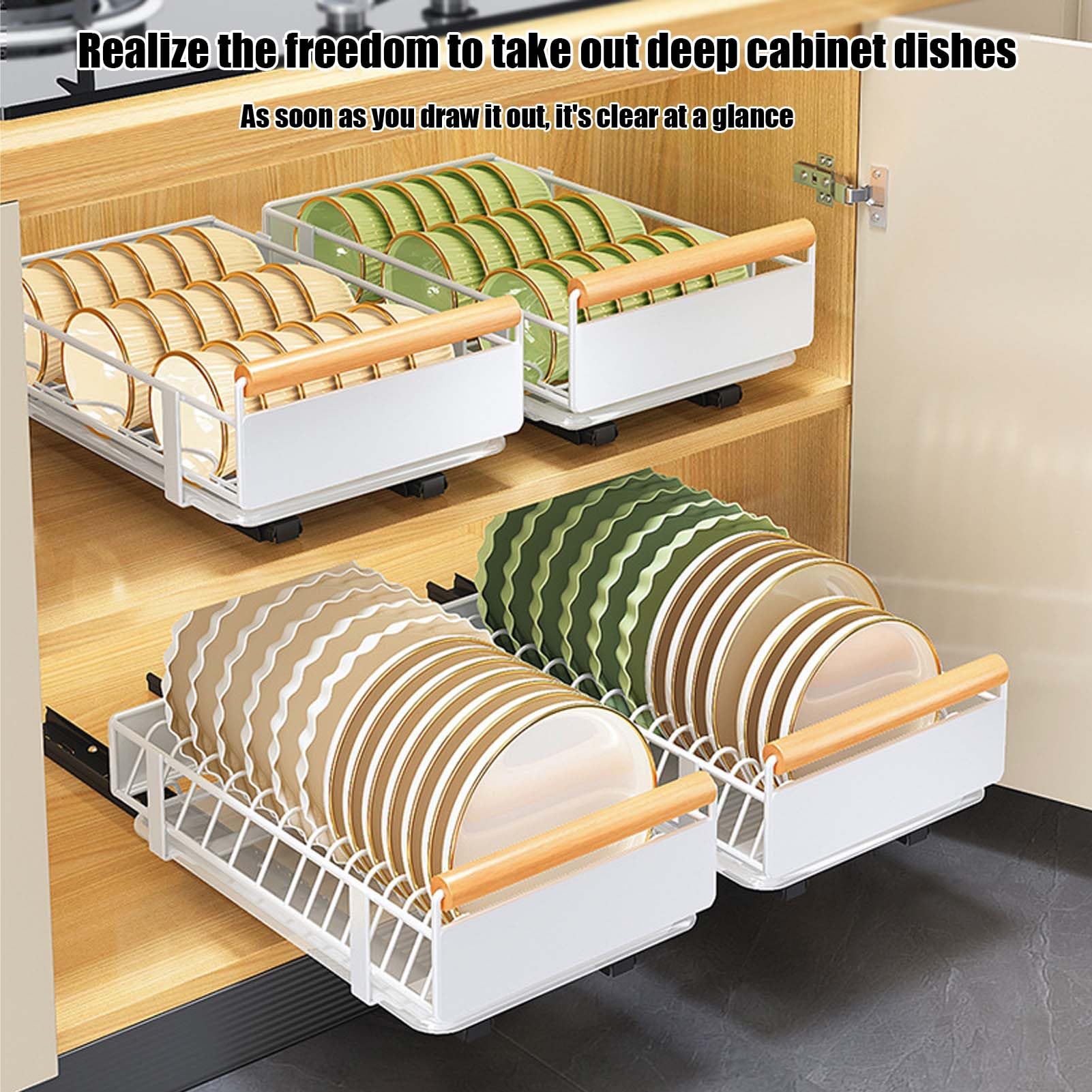 Organiseur de tiroir coulissant en métal avec poignée - Étagère extensible pour armoires de cuisine et de salon - Solution de rangement coulissante pour vaisselle et ustensiles