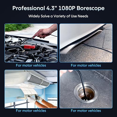 Miniatura 6 de Cámara endoscopio con luz, boroscopio de mano de 4.3 pulgadas HD 1080P con 8 luces LED de ajuste, cámara de inspección con cable semirrígido de 16.4