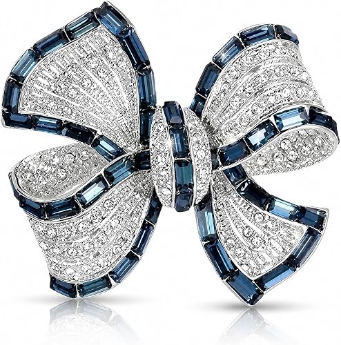 Bow Brooch Pin for Women Rhinestone Crystal Sapphire Statement Jewelry Dress Sca