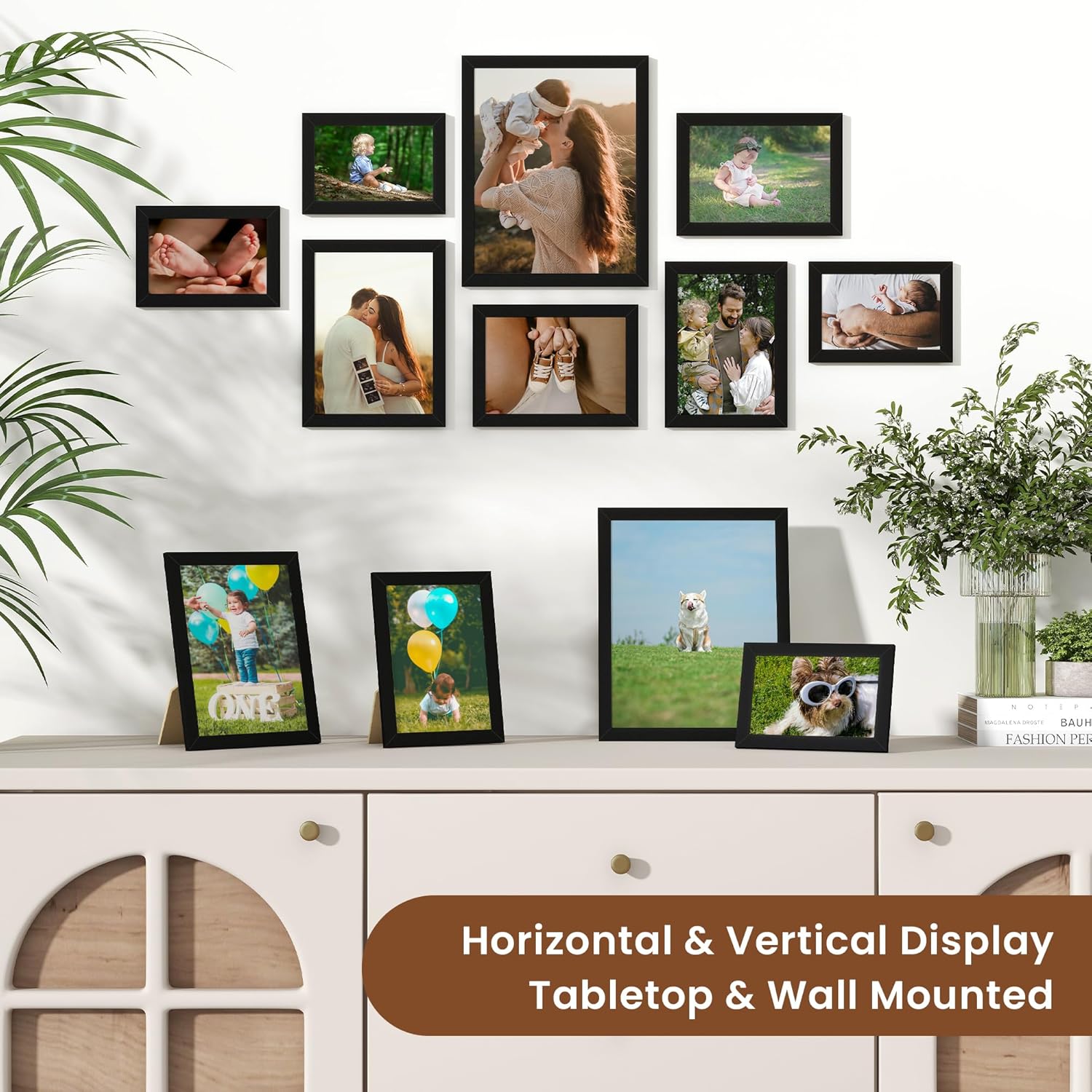 Heimlove Black Collage Picture Frames Set of 12,Two 8x10,Two 6x8, Four 5x7,Four 4x6 Photo Frames,Gallery Wall Frame Set for Wall Mount or Tabletop Display
