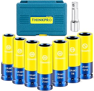 Impact Lug Nut Socket,8 Pieces Thin Wall Impact Sockets | Non-Marring Impact Socket Set,1/2 Deep Wheel Protector Metric 15 17 19 21 22 MM & SAE 13/16 7/8 in.Cr-Mo Steel