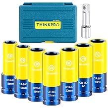 Impact Lug Nut Socket-8 Pieces Thin Wall Impact Sockets,Non-Marring Impact Socket Set,1/2 Deep Wheel Protector Metric 15 17 19 21 22 MM & SAE 13/16 7/8 in.Cr-Mo Steel