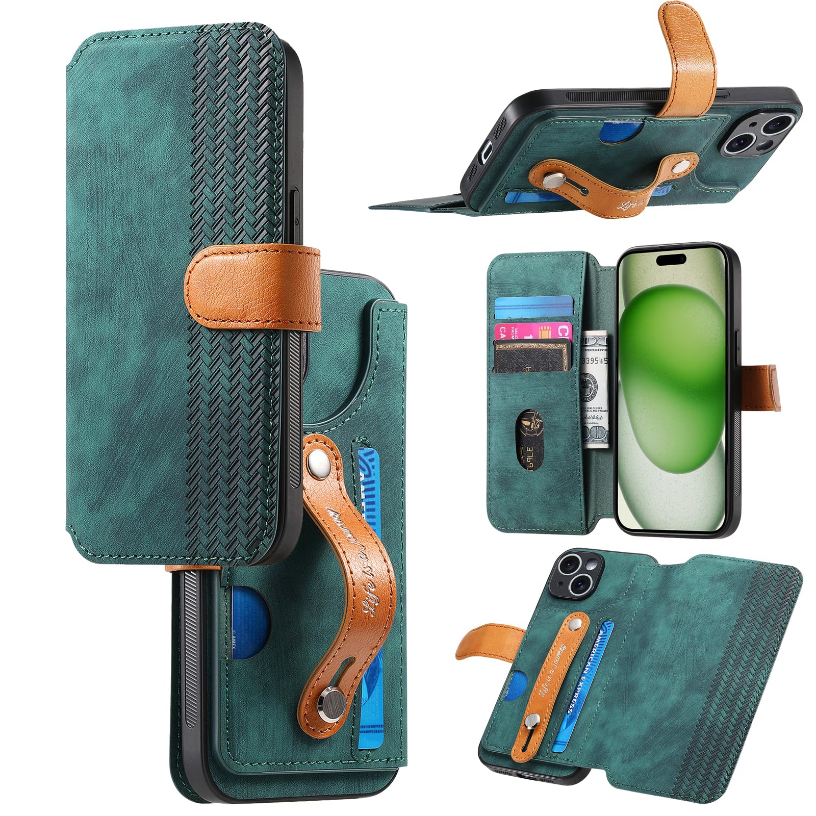 Case Compatible with Honor GT Pro Kickstand Card Slot Wrist Strap Magnetic Clasp Camera Protection 2 in 1 Cover Green Green Compatible with Honor GT Pro