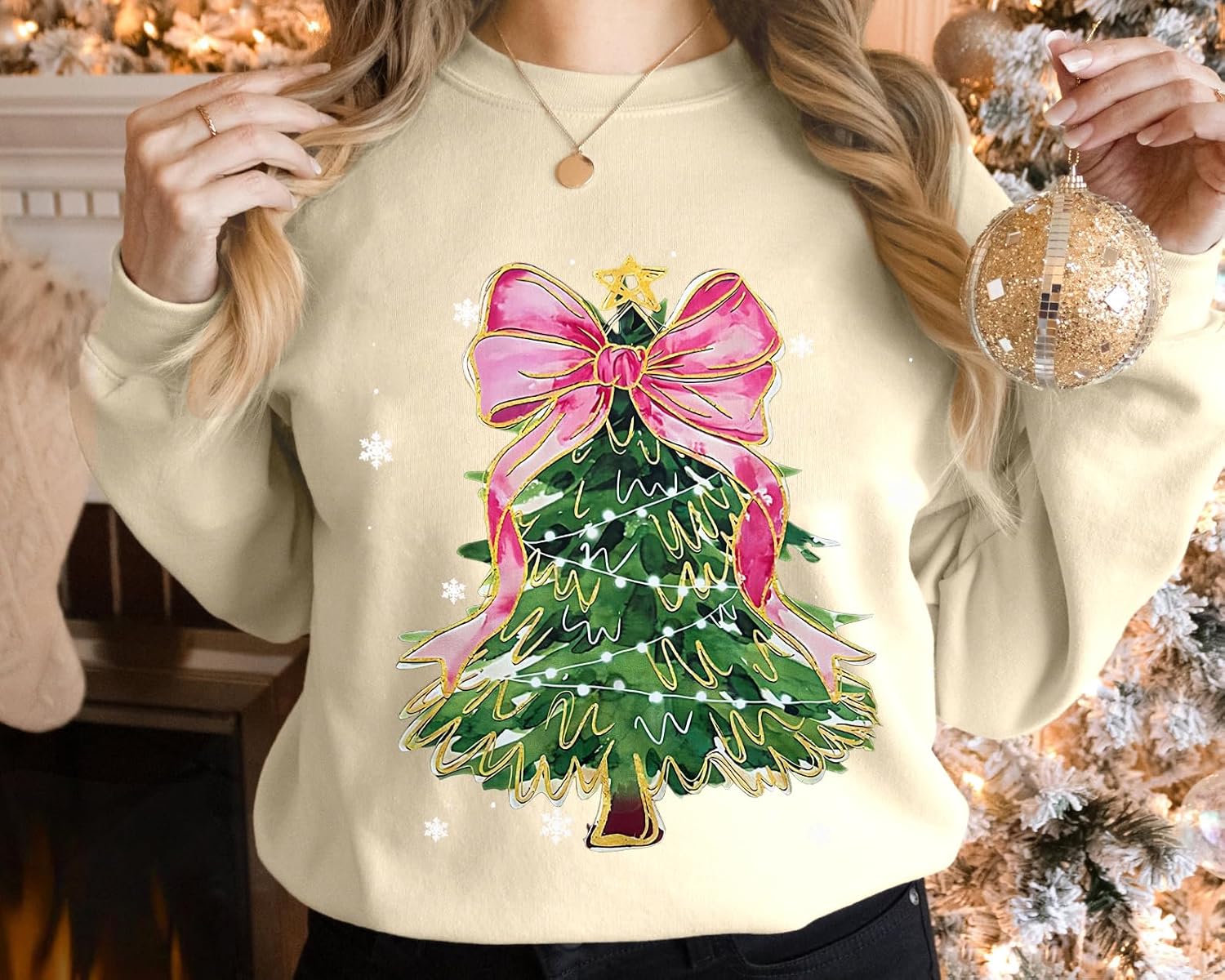Christmas Tree Sweatshirt for Women All Booked For Christmas Long Sleeve Shirt Librarian Christmas Holiday Tops - Image 3