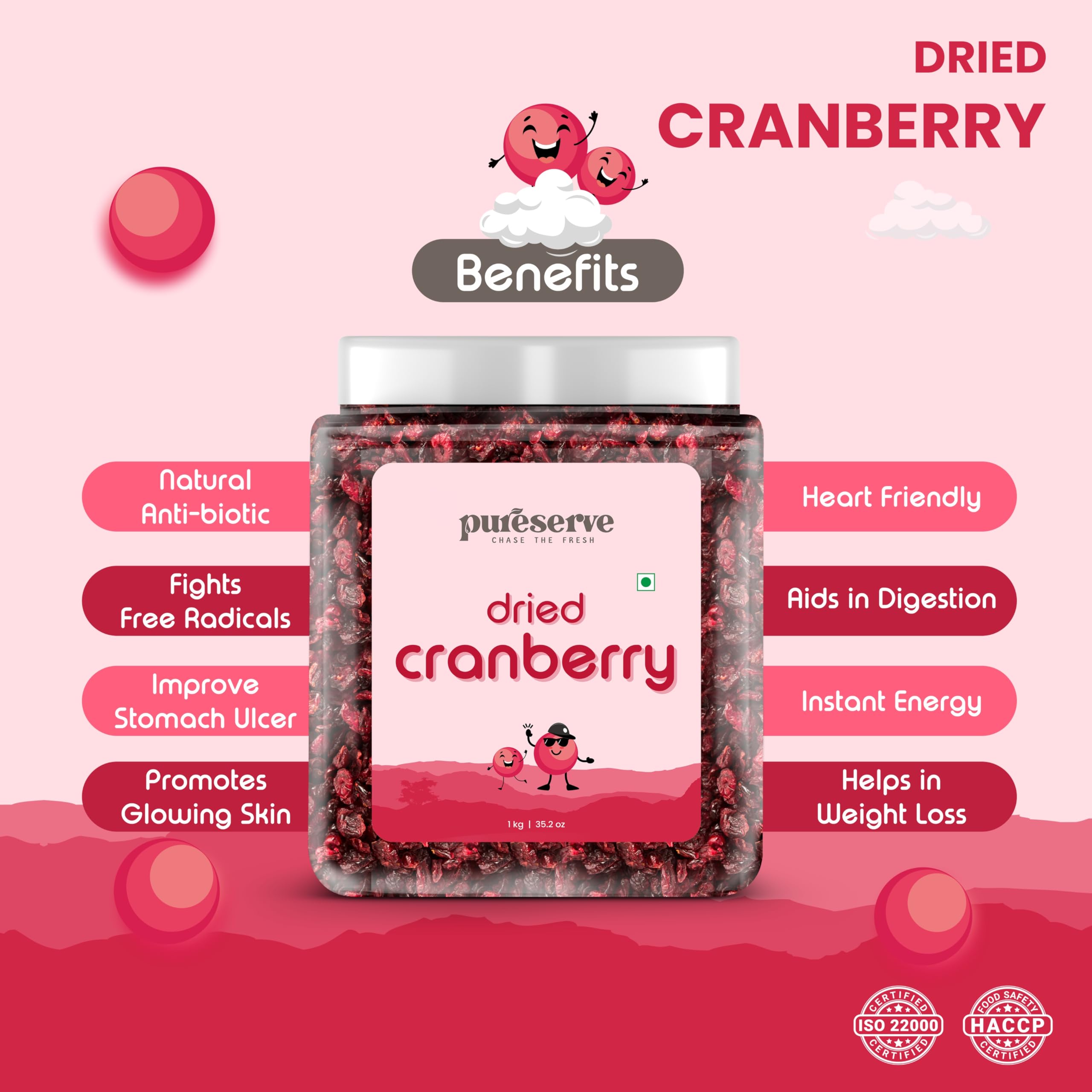 Pureserve Premium Dried Cranberries 1Kg – Naturally Sweet & Tangy | Antioxidant-Rich Superfood Dry Fruits | No Added Preservatives | Ideal for Snacking, Baking & Smoothies - Image 4 thumbnail