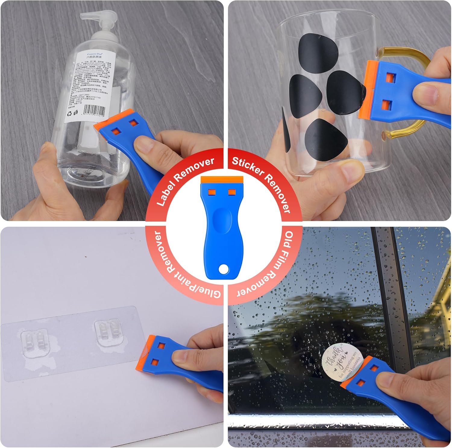 Razor Blade Scraper with 2 Pcs Plastic Scraper, Scraper Tool for Cooktop, Oven, Stove, Labels Decal, Plastic Blades for Clean Glass Window, Scraper Buit-In Blade torage, Upgraded Lock Mechanism,Gray