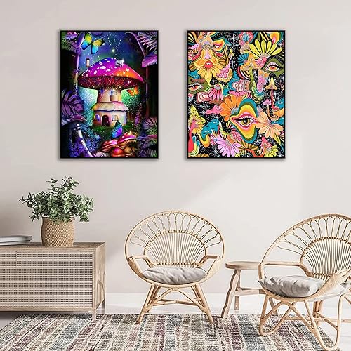 Miniatura 2 de Kits de pintura de diamante 5D para adultos principiantes, paquete de 4  Pintura de arte de diamante de hongos trippy con diamantes, pintura de